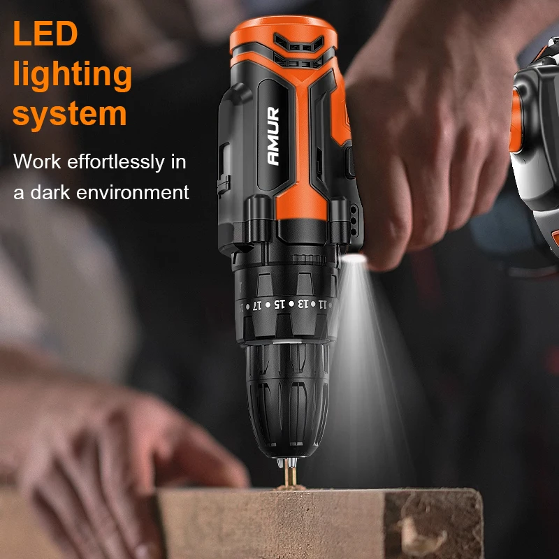 21V Cordless Drill 45N.m 25 Plus 1 Electric Screwdriver Keyless Chuck Two Gear Speed Wireless Power Driver Battery Tools