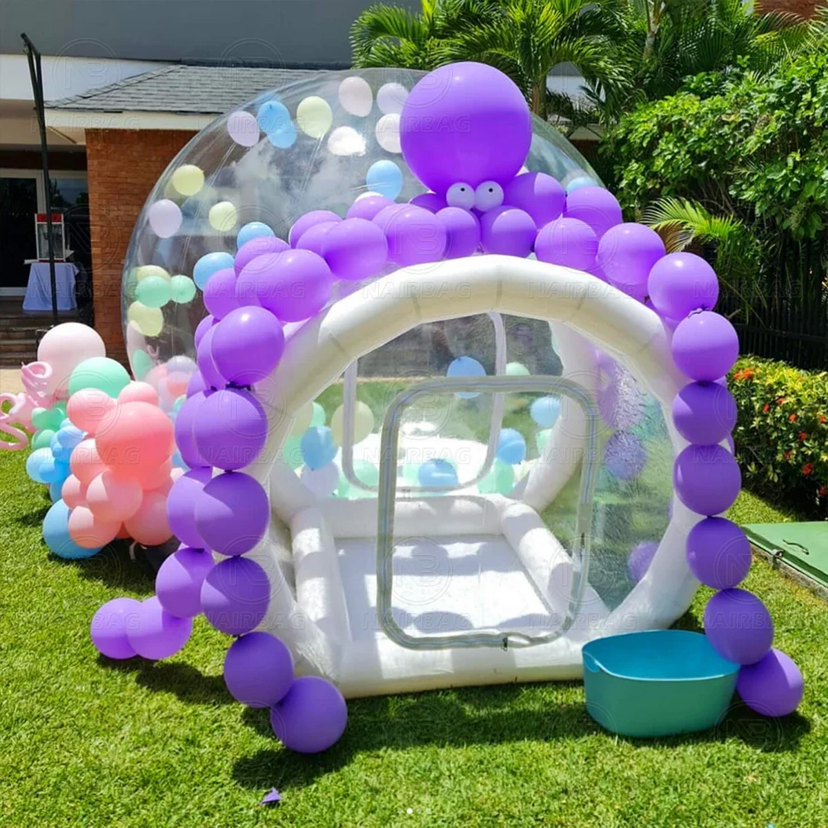 子供用3mインフレータブルバブルバウンスハウス、結婚式パーティー用送風機付き3mドーム型バルーンハウス、インフレータブルバブルテント