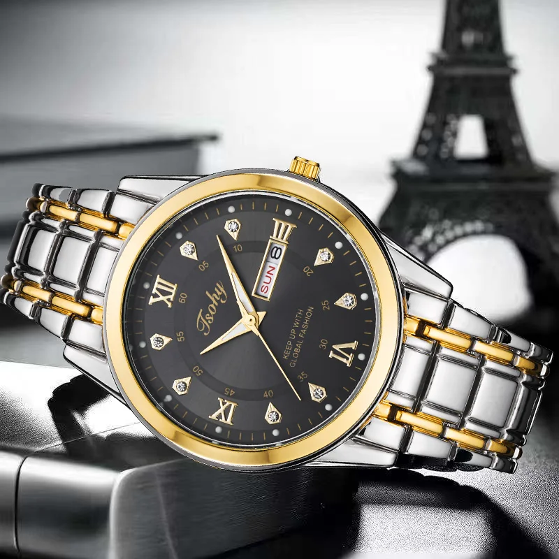 High-end atmosphere high-grade men's watch personality fashion trend classic double calendar durable handsome steel strap watch