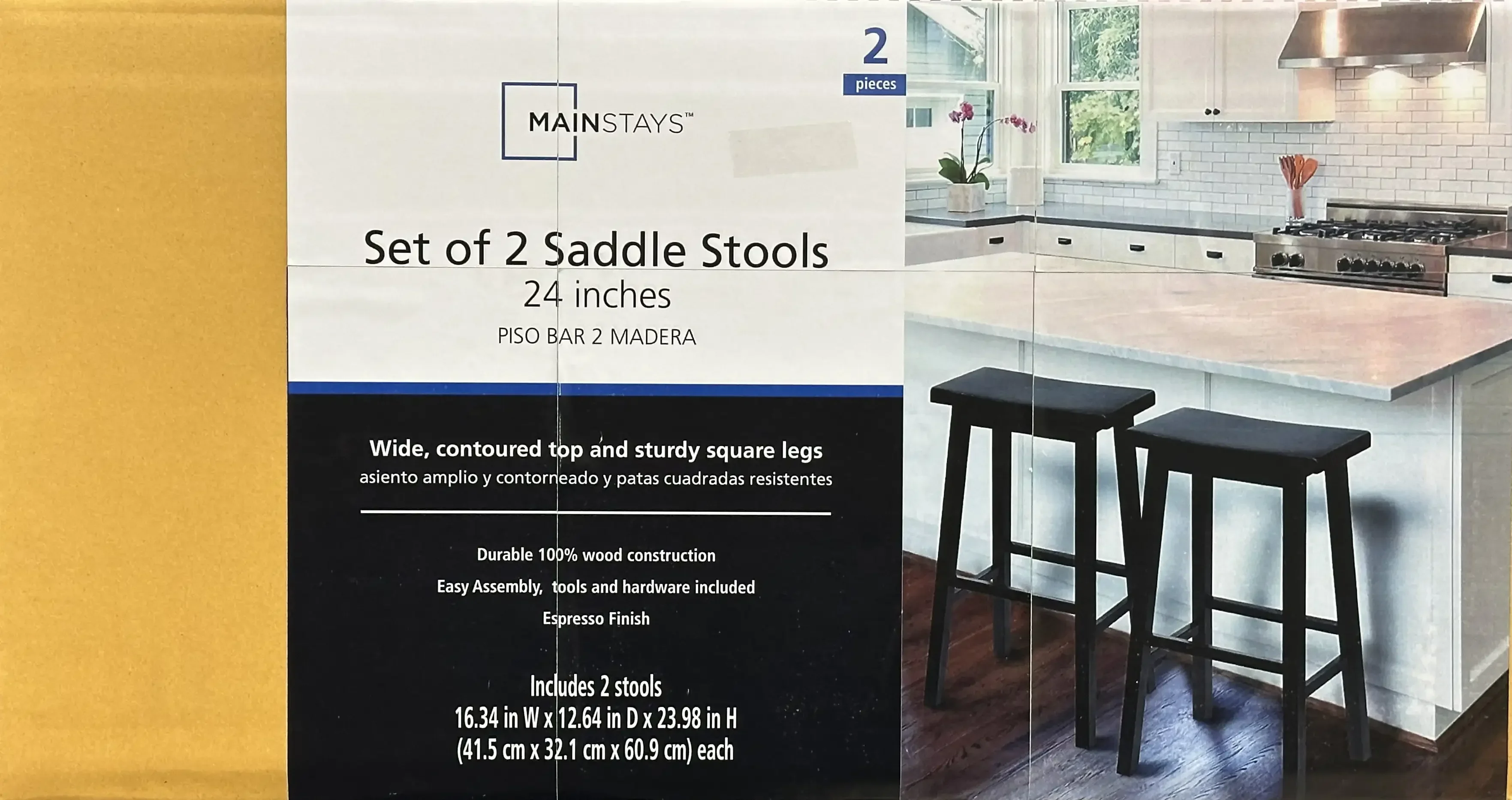 Indoor Counter Height Backless Saddle Wood Stool Set of 2 In Black.