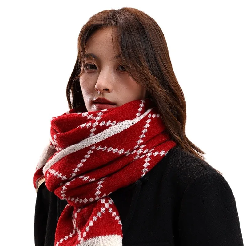 Natal retro vermelho feriado cachecol inverno feminino grosso quente cachecol japonês moda ins férias ao ar livre pescoço cachecol presente