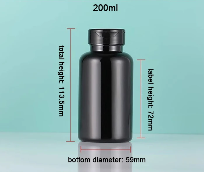 50pcs 150ml Black Color PET Plastic Medicine Bottles Flip Caps, Powder Capsules Pills Fish Oil Container