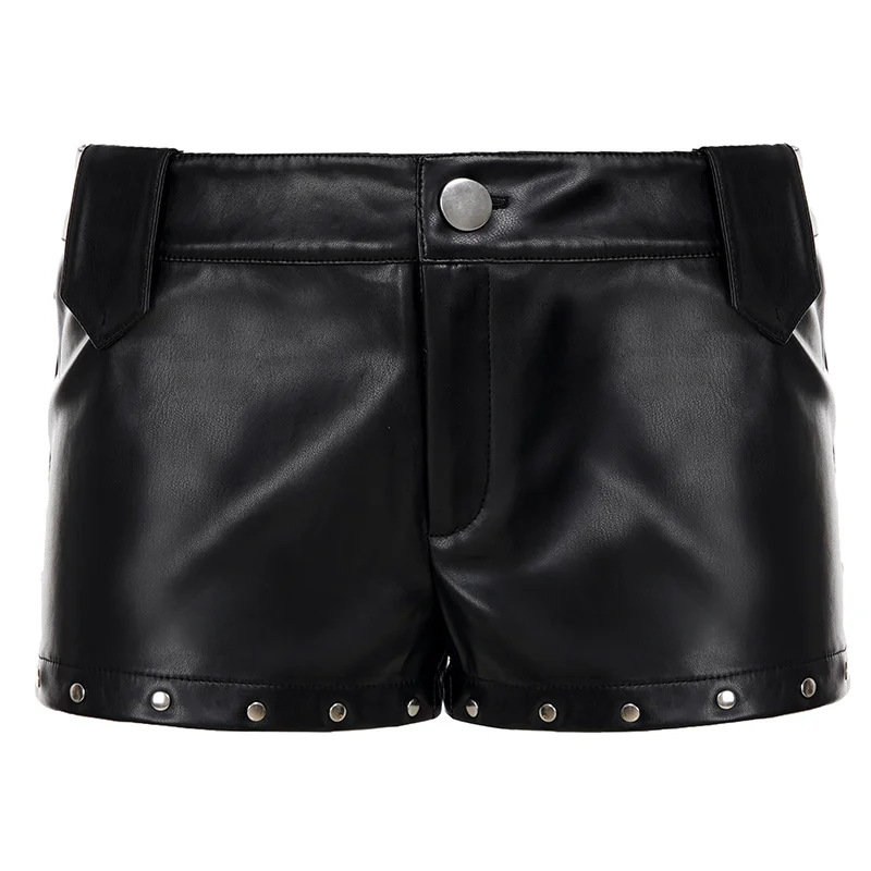 Black PU Leather Short Pants Women's High Waist Bodycon Elastic Sexy Hot Pants Ultra Short Leather Trousers Autumn Winter