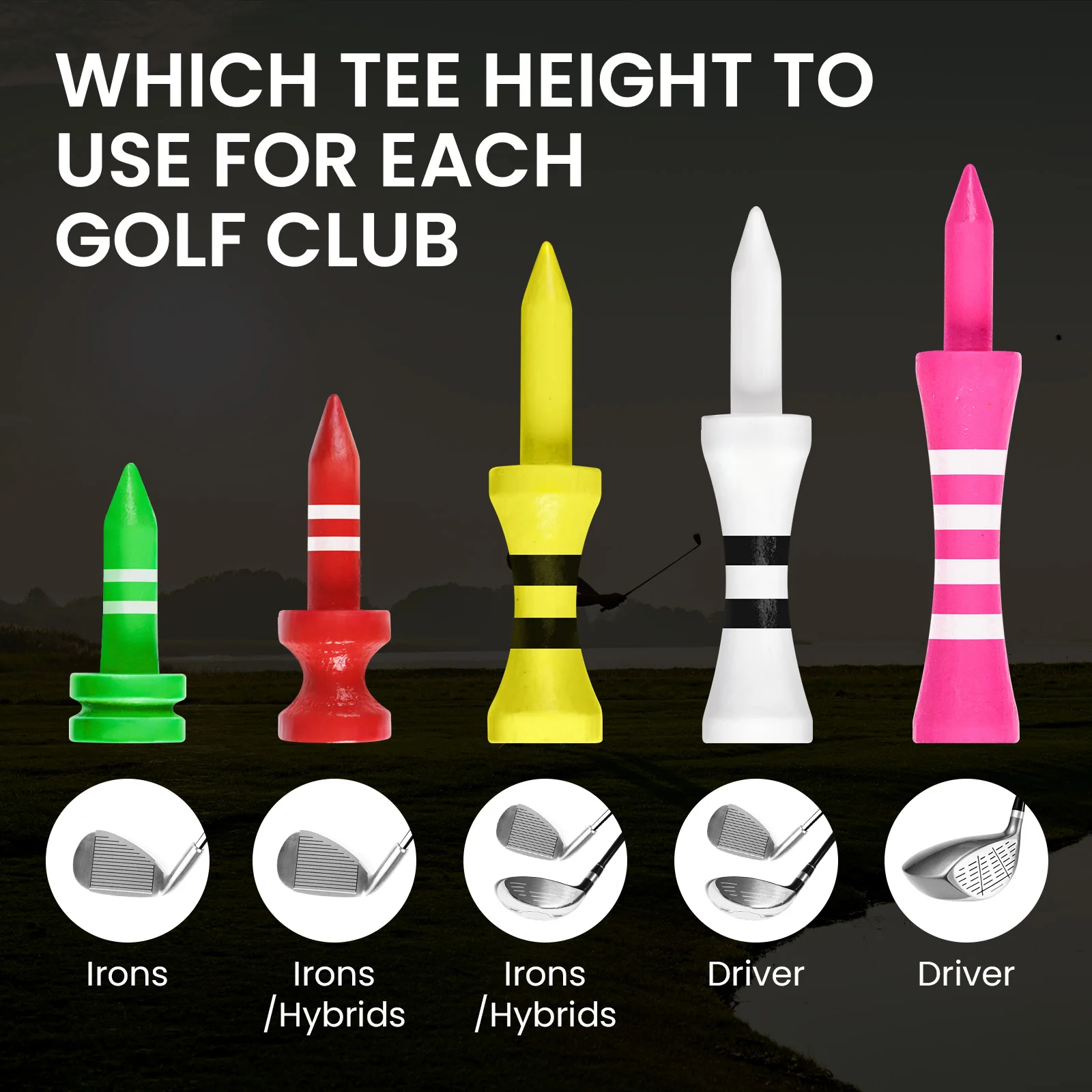 Wooden Golf Tees Castle Tee 50/100 Pack with Stopper & Stripe Colorful Design for High Visibility And Consistent Height