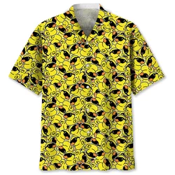 Camisa hawaiana con patrón de pato de dibujos animados para hombre y mujer, camisa con estampado 3d de animales, blusa holgada de manga corta con solapa y botones, Verano