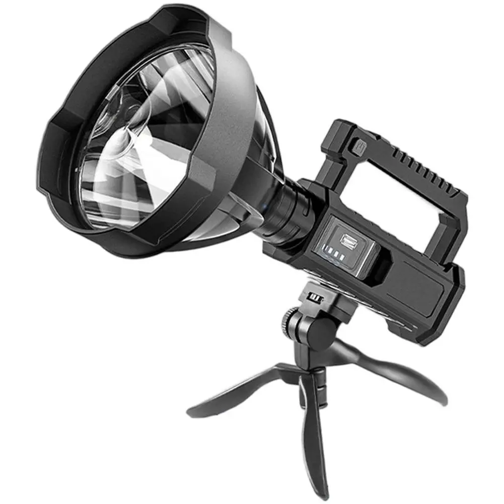 200 000 Lumens LED Flashlight with Rechargeable Battery and Triangular Stand for Outdoor Safety and Visibility
