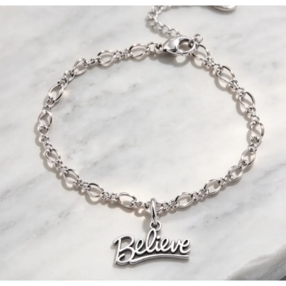 S925 Sterling Silver Vintage Oxidized Charm Bracelet for Women, Forever Yours Believe Sister Snowflake Popcorn Rose Charms, Retro Fashion Silver Jewelry, Ideal Gift for Ladies