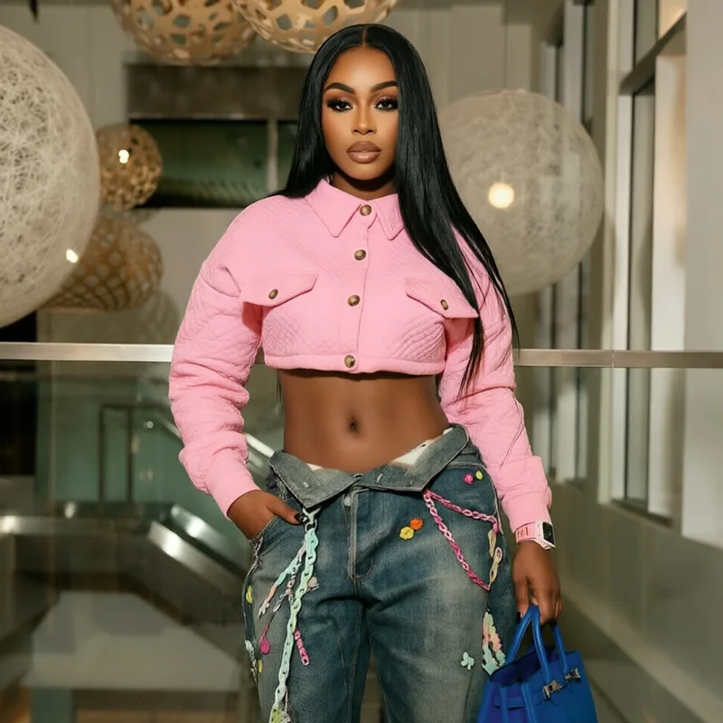 Cropped Pink Jacket Sexy Coats Casual Fashion Tops 2026 Women Autumn Winter Clothes Cargo Cyber Y2K Streetwear Trench Jackets