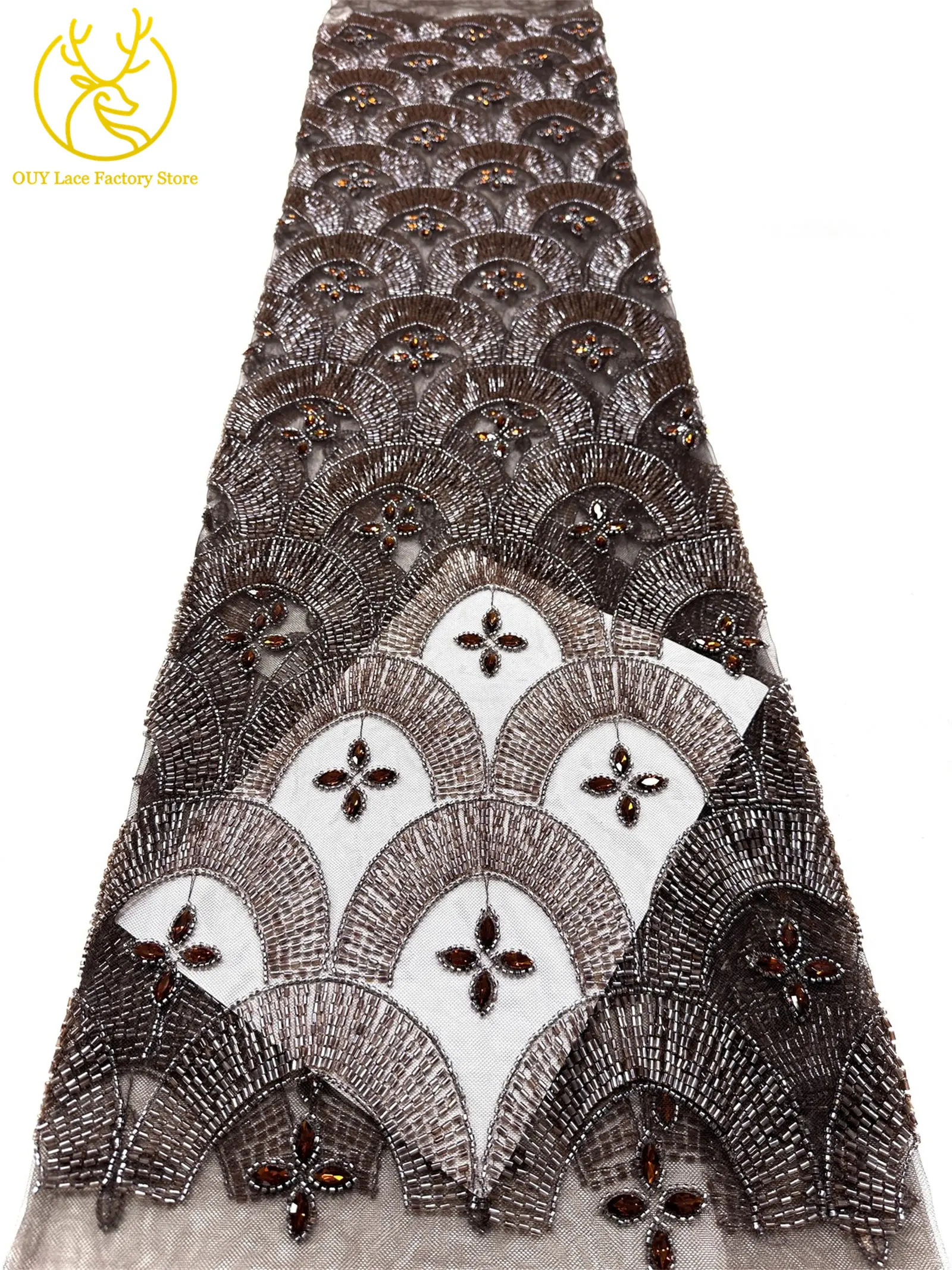 Smaragdgrüner Luxus Dubai Diamant-Perlen Tüll-Spitzenstoff Hochwertiger Afrikanischer Stein-Pailletten-Spitzenstoff für Abendkleider – Detail 26