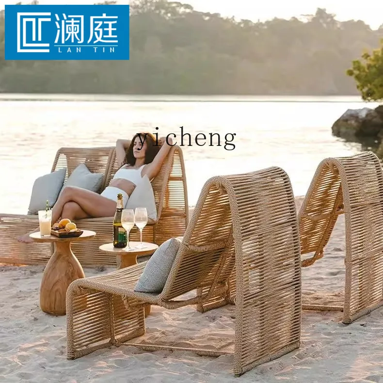 YFY  Outdoor Sofa Courtyard Villa Balcony Single Rattan Chair Homestay Outdoor Terrace Rattan Sofa Chair