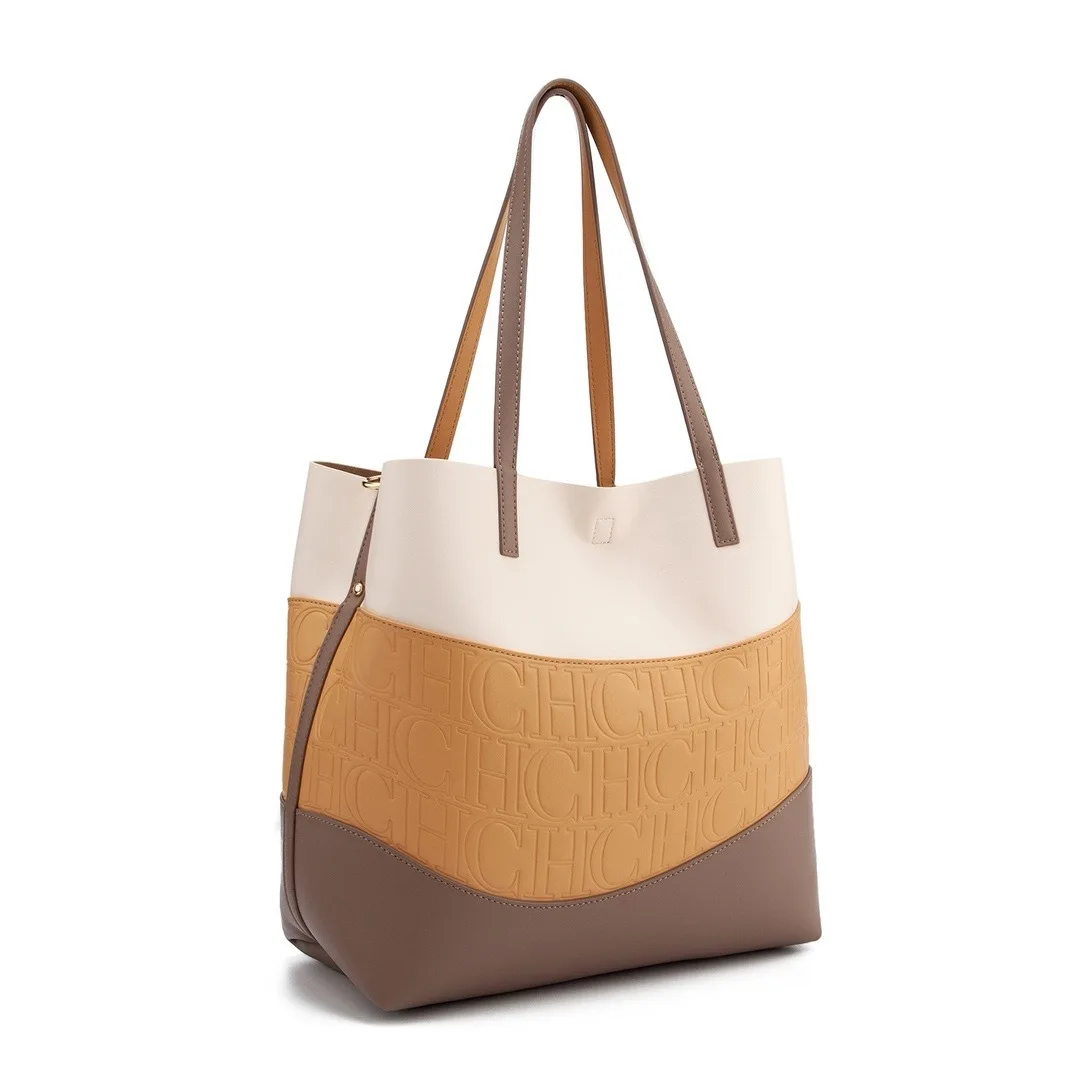 حقيبة كارولينا هيريرا المرقعة بلون الحلوى، حقيبة كتف كاجوال أنيقة ناعمة الملمس، حقيبة يد واسعة للنساء