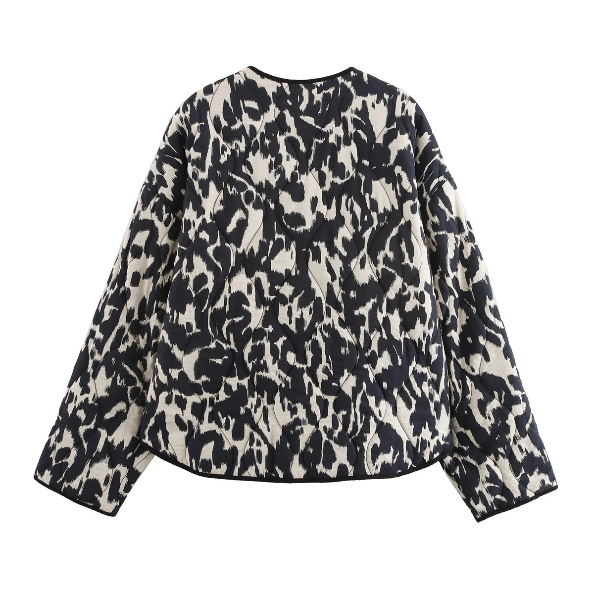 

ZBZA Faion Animal Print Cotton Jaet Women's ort Outerwear Autumn 2024 Polyester Fiber Versatile Sle Printed Coat
