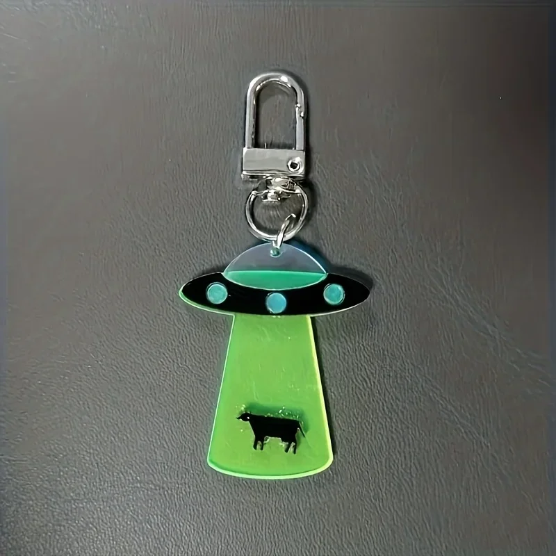 2D Flat, 2D Flat Cute Cartoon Alien Keychain, a Fun and Creative Acrylic Alien Pendant for Student Bags and Accessories