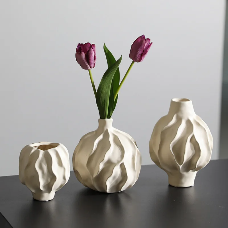 Creamy ceramic vase dried flower home wabi sabi wind living room abstract art deco flower arrangement