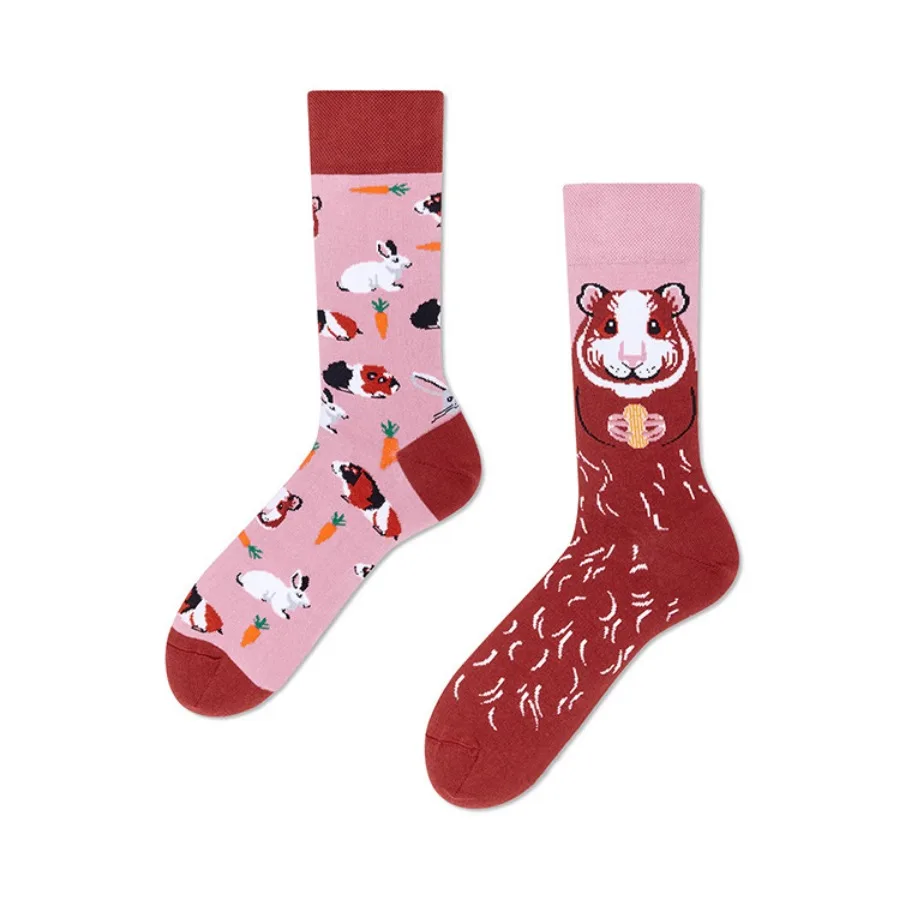 1 pair men socks New Creative Animal Pattern Couple AB Trendy Socks Personalized Fashion Cartoon Jacquard Mid length Socks