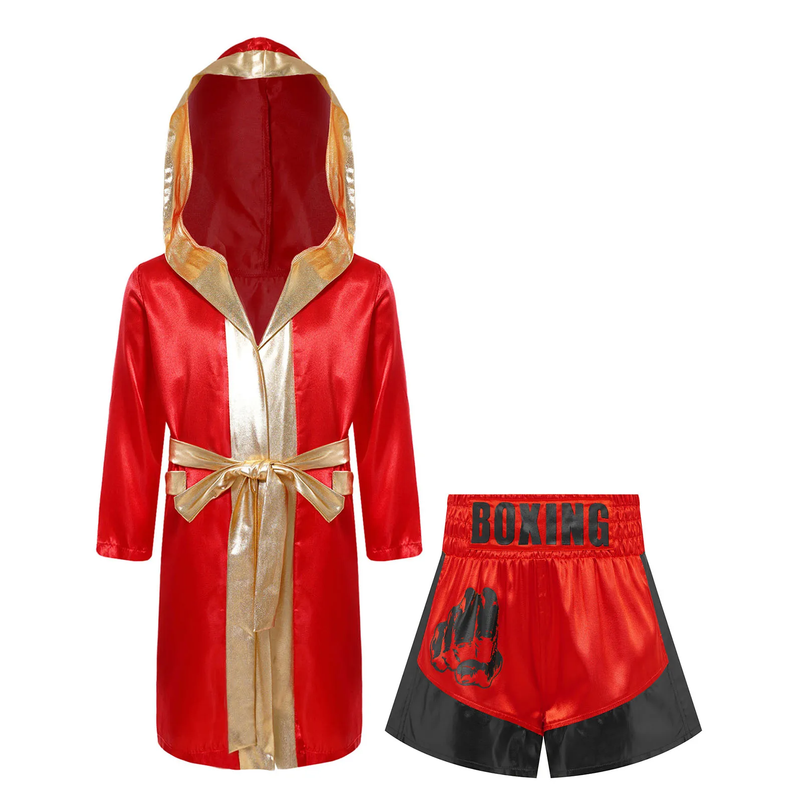 Muay Thai Outfit for Kids 7-13Y Boys Girls Satin Boxing Sets