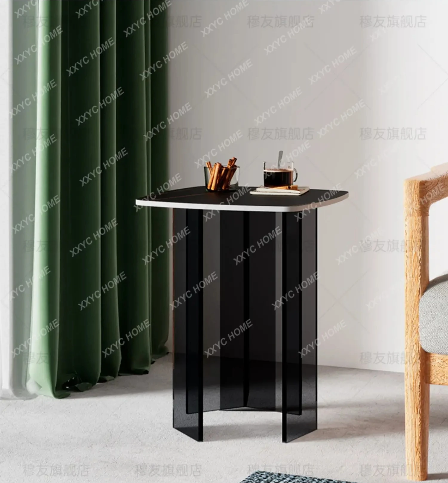 

A Slate Sofa Edge Italian Minimalist Small Apartment Marble Corner Table Acrylic Creative Coffee Table