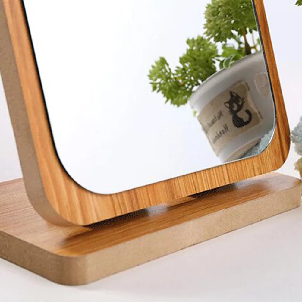 1Pcs Foldable Wooden Frame Makeup Mirror Large Clear Reflective Surface Desktop Mirror for Travel Daily Grooming Use