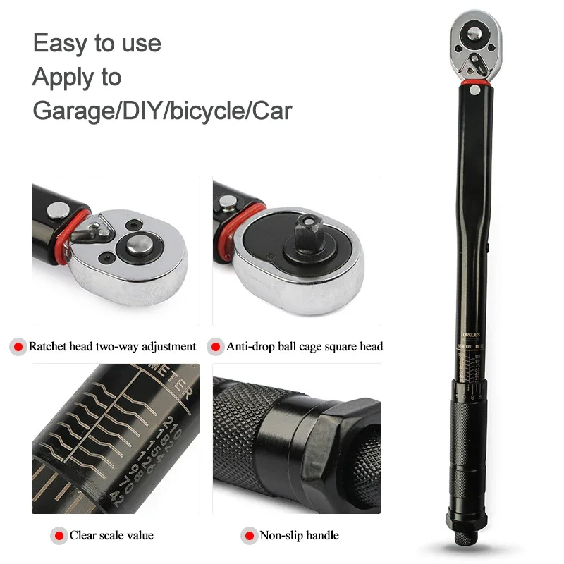 2-210N.m Torque Wrench 1/2 3/8 1/4 Square Drive Preset Car Torques Keys For Bicycle Automotive Force Measure Workshop Hand Tools