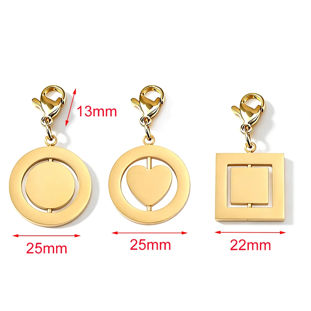 Fnixtar 10pcs Rotatable Round Heart Pendant Key Chain Lobster Clasp Bag Key Holder Jewelry Lover Family Friends Gift