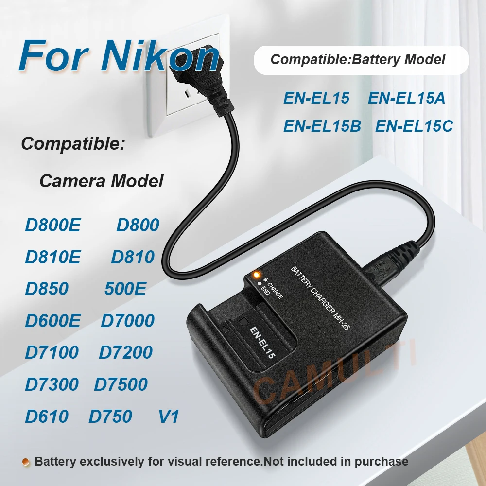 EN-EL15 EN-EL15A Battery Charger MH-25 for Nikon D810 D850 D500E D600E D7000 D7100 D7200 D7300 D7500 D610 D750 V1 Cameras ENEL15