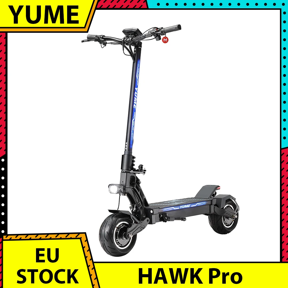 YUME HAWK Pro Electric Scooter 10x4.5 inch Tubeless Road Tires 3000W*2 Motor 60V 30Ah Battery 50mph Max Speed 60miles Max Range