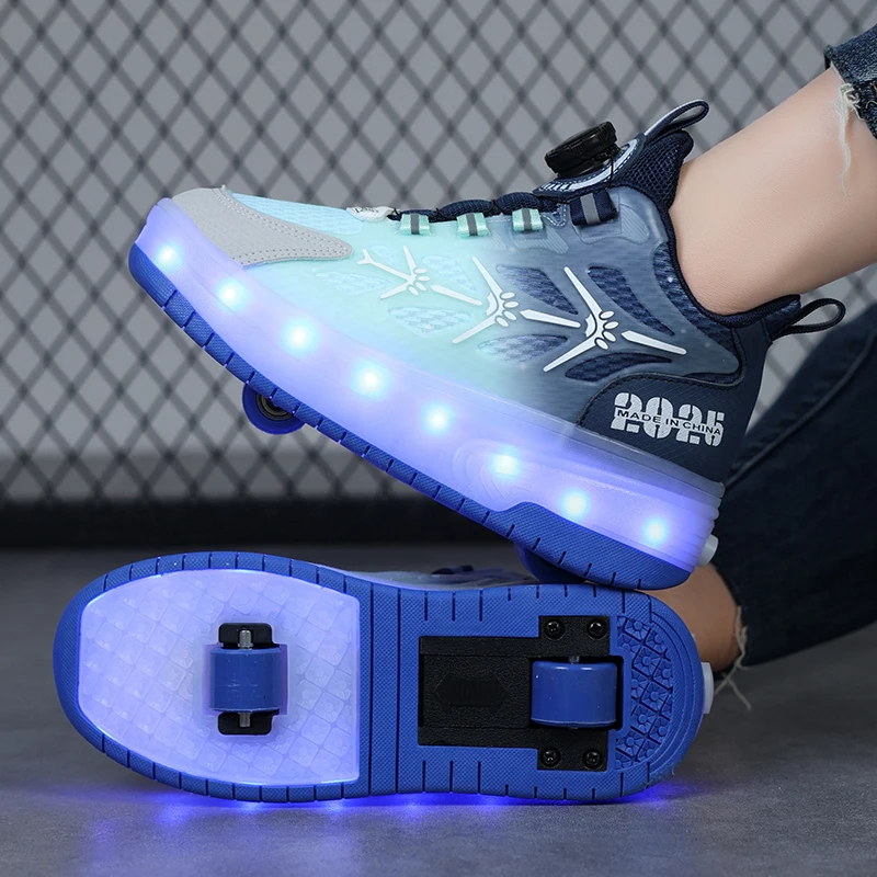 Skate Shoes for Kids LED Light Luminous Sneakers Children Two Wheels Shoes for Boys Girls with USB Charging roller skates