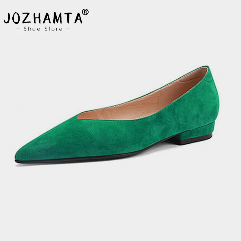 

JOZHAMTA Size 34-42 Women Flats Shoes Green Suede Real Leather 2025 Chunky Low Heels Pumps 2025 Casual Loafers Office Lady Dress