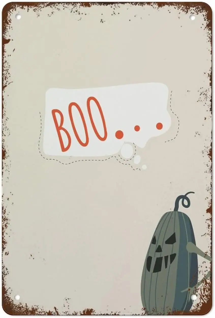 Vintage Metal Tin Sign Halloween Decor Boho Halloween Print Boo Cute Halloween Print Boho Decor Suitable For Home And Kitch sign