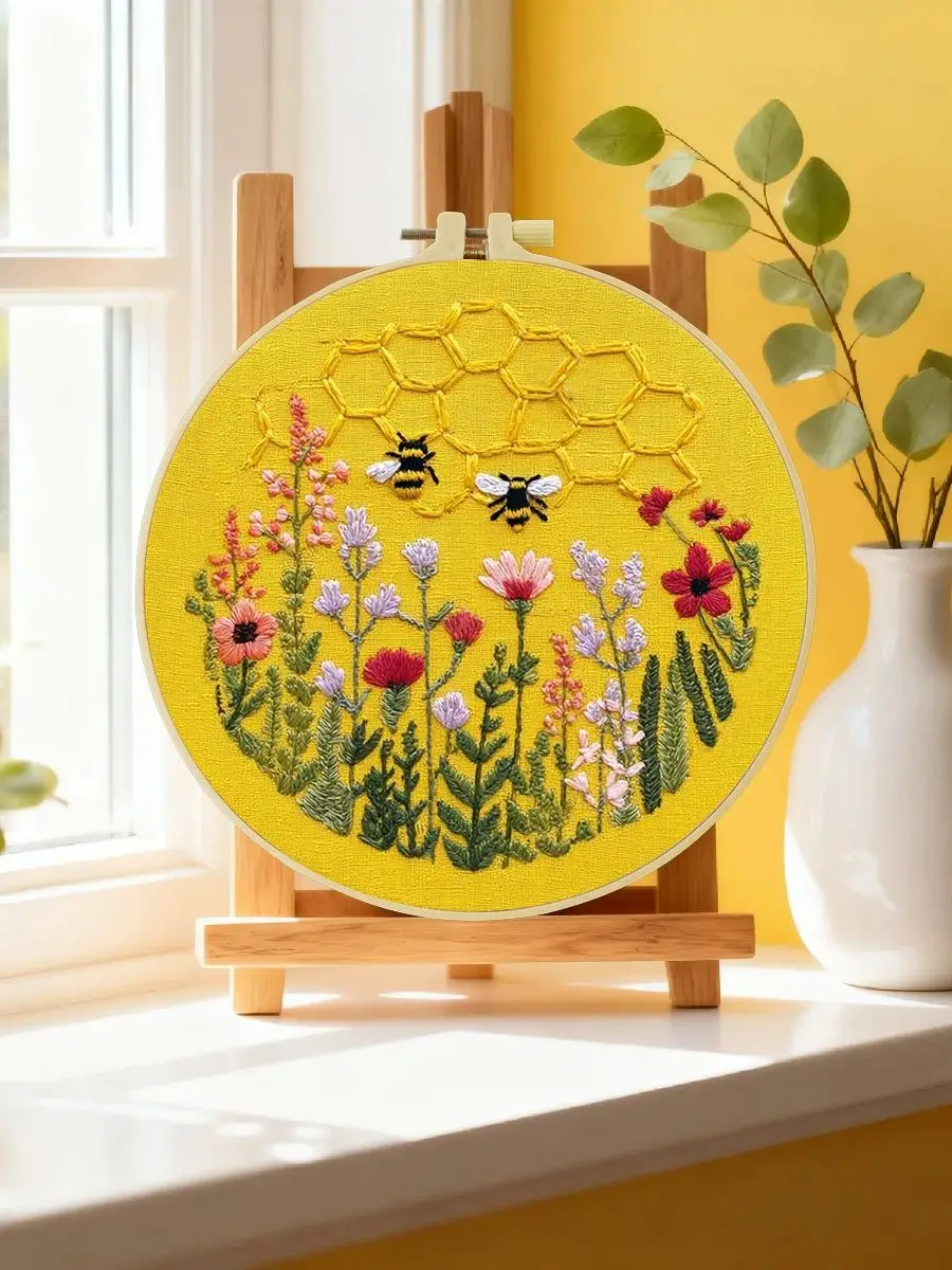 1 Stück 20X20CM/15X15CM 7,87/6,3 Zoll Bienen-Stickerei-Starter-Kit DIY-Kit DIY-Stickerei-Set Handarbeiten Nähkunst Heimdekoration – Detail 6
