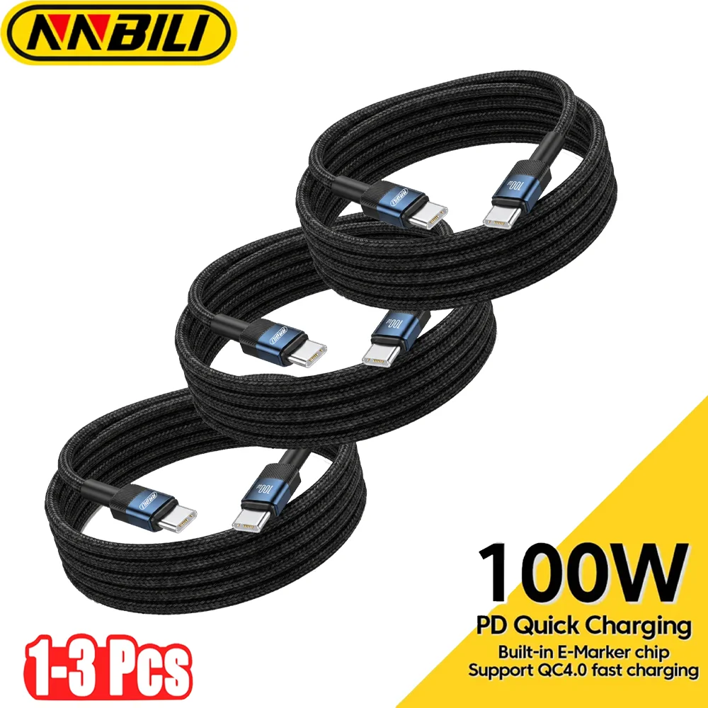 NNBILI 1-3Pcs 100W USB C to Type C Fast Charging Phone Cable for iPhone 18 17 Samsung PS5 Xiaomi Quick Charge Type C Data Wire