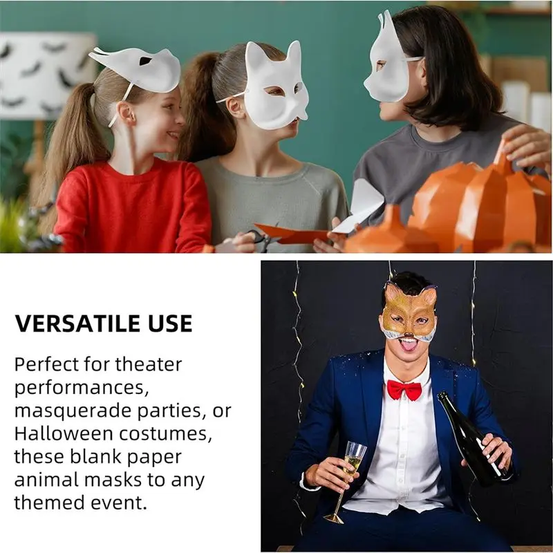 Paper Mache Animal Masks, White Blank Mask For Cosplay Theater Halloween Classroom-AC17