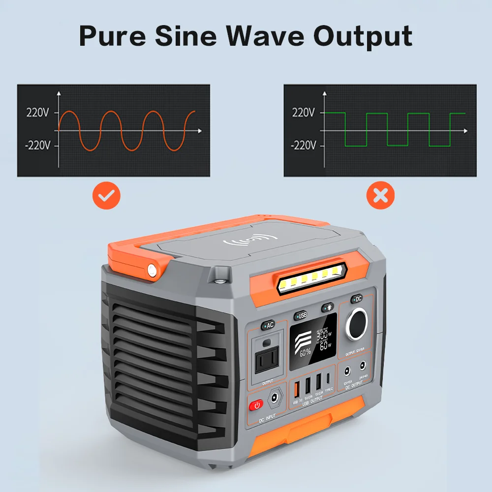 Portátil Power Station Gerador Solar, 300W, 288WH, AC Pure Sine Wave Power Bank, Outdoor Bateria de Emergência, Camping Multi-dispositivo
