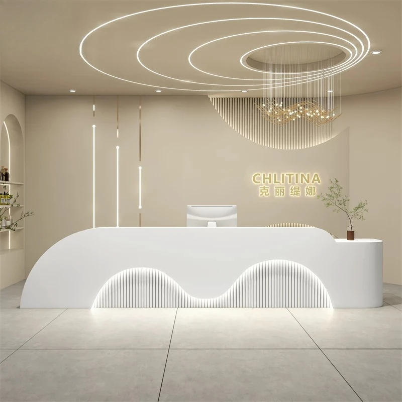 

Nordic Cream Style Reception Desk Modern Minimalist Clothing Store Clinic Cashier Desk Office Furniture Balcao Recepção FYRD