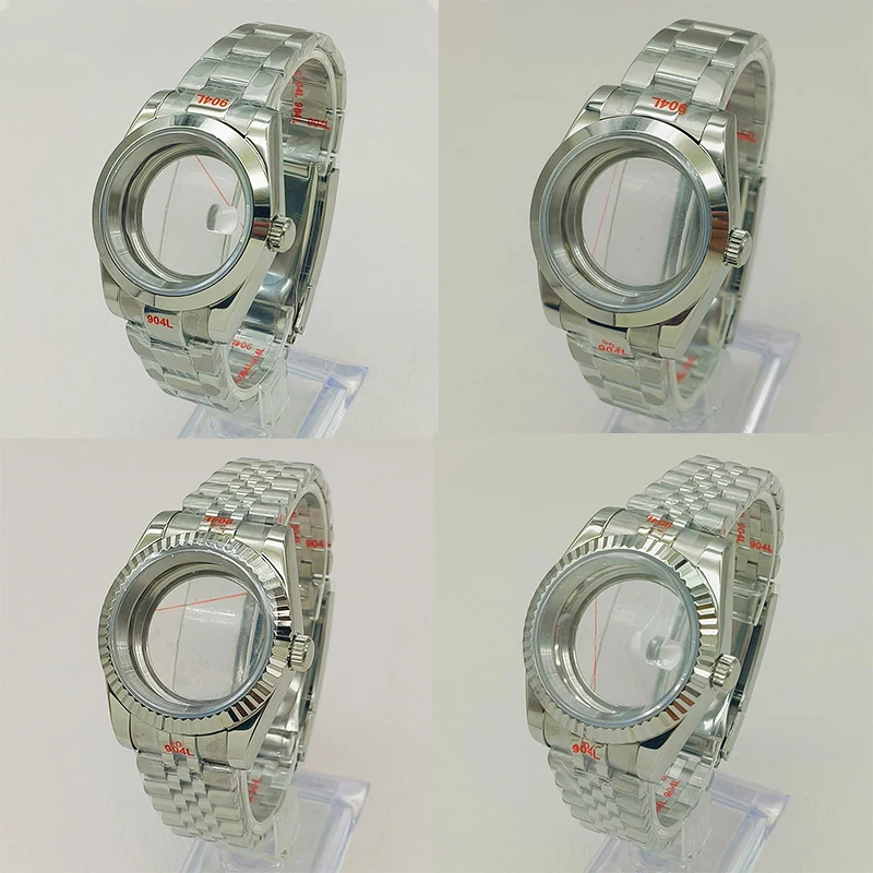 NH35 Case 36/39mm DJ Watch Case Sapphire Glass Transparent Back Cover With Steel Strap Fits NH35 NH36 4R 7S26 Movement Modified
