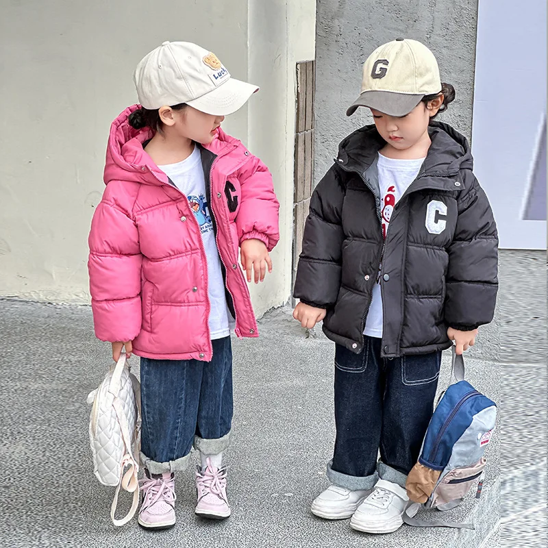 Giacca invernale per ragazzi e ragazze tinta unita addensare tenere in caldo cappotto con cappuccio per 3-12 anni Parka per bambini tuta da neve