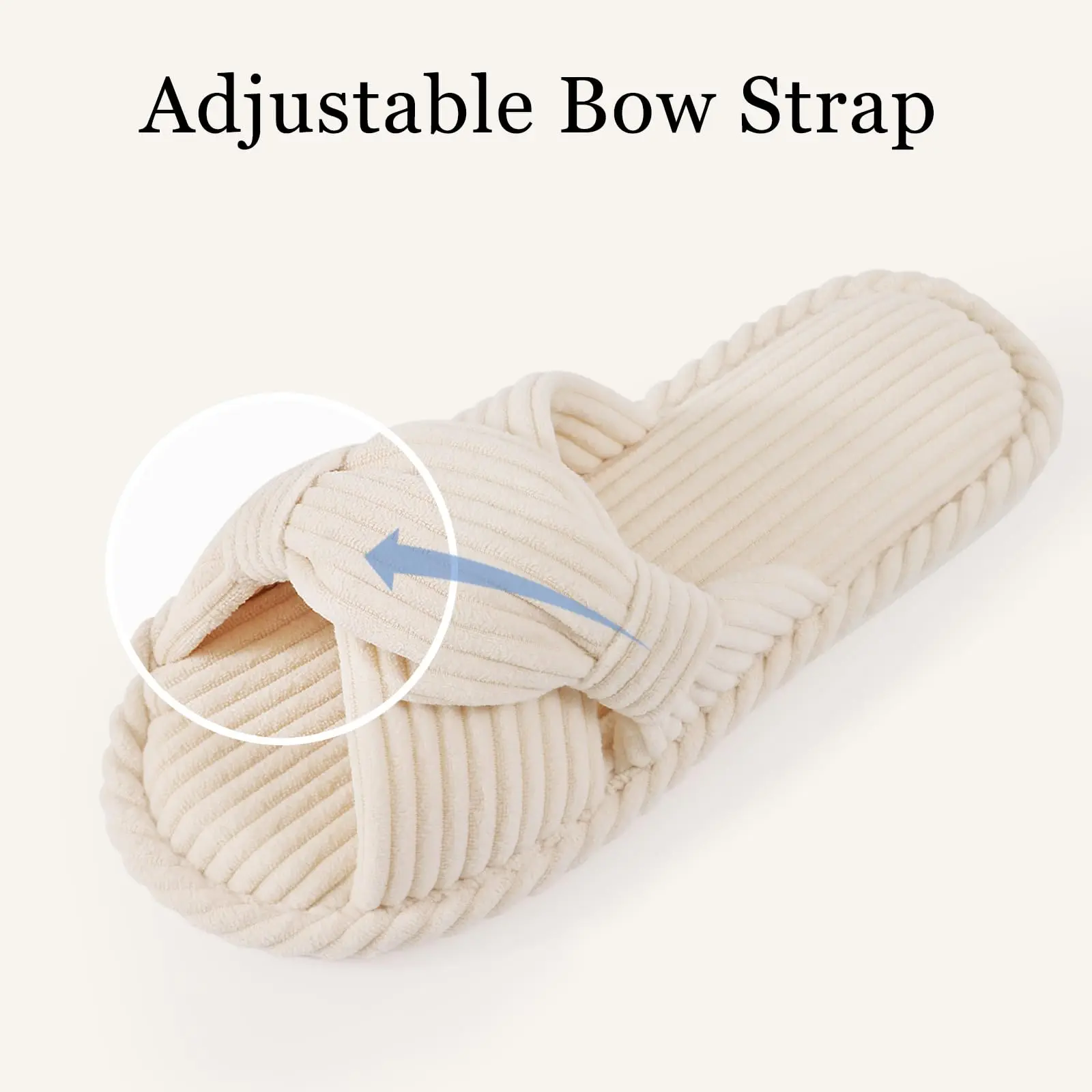 Shevalues Corduroy Cross Bow Indoor Flat Slippers Women Summer House Slippers Open Toe Ati-slip Bedroom Shoes With Memory Foam