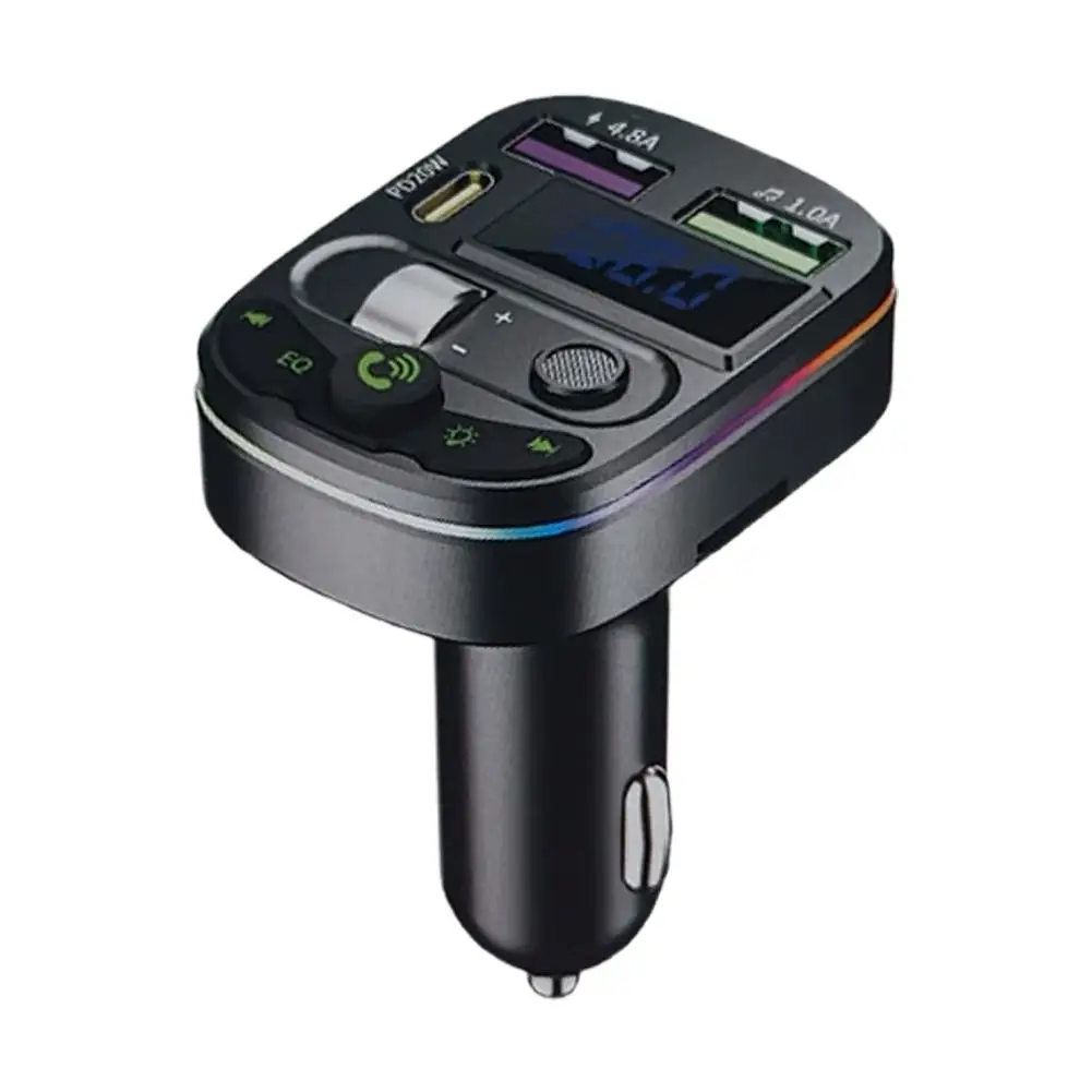 Audio Playback FM Transmission Bluetooth 5.3 Car MP3 Player Charger Adapter PD20W Dual USB Fast Charging RGB Atmosphere Lamp