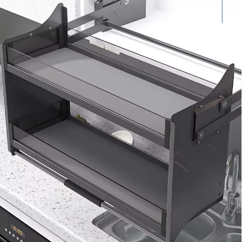 STT Aluminium Drop Cabinet Kitchen Lift Pull Basket Shelf Mechanism High Storage Drawers Shelves Upper Cabinet Spice Rack
