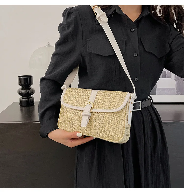 Summer straw bag women\'s new fashion small square bag foreign style braided bag simple fashion single shoulder crossbody bag