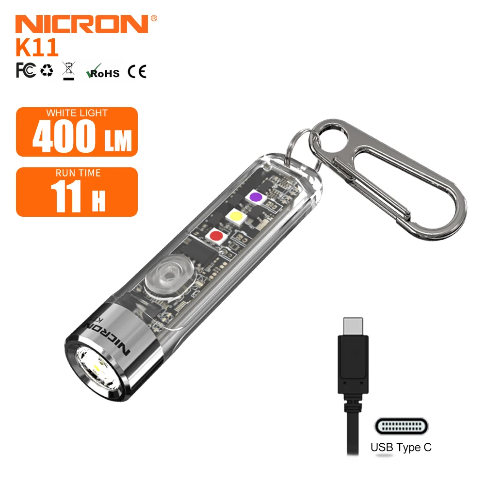 NICRON K11 Rechargeable Keychain Flashlight Lightweight,400 Hight Lumen with Extra 4 Sidelight, IPX4 EDC Mini Flashlight