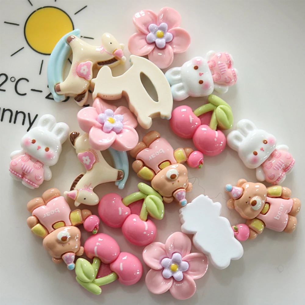 10PCS Shiny Apple Bear Series Miniature Flat Back Resin Cabochons For Hairpin Scrapbooking DIY Home Decor Craft Accessories