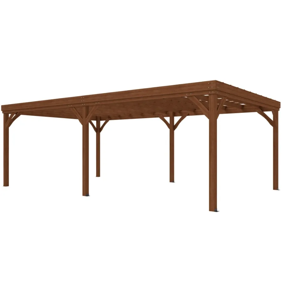 

12' x 20' Outdoor Wooden Pergola Grape Vine Gazebo with Concrete Anchors for Garden Patio Backyard Deck Brown