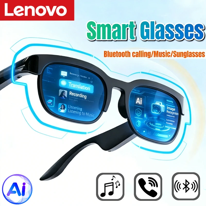 Lentes Inteligentes Lenovo 2026, Traducción por IA, Conversación Bluetooth, Grabación, Escucha de Música, Lentes de Sol Inteligentes para Hombre y Mujer