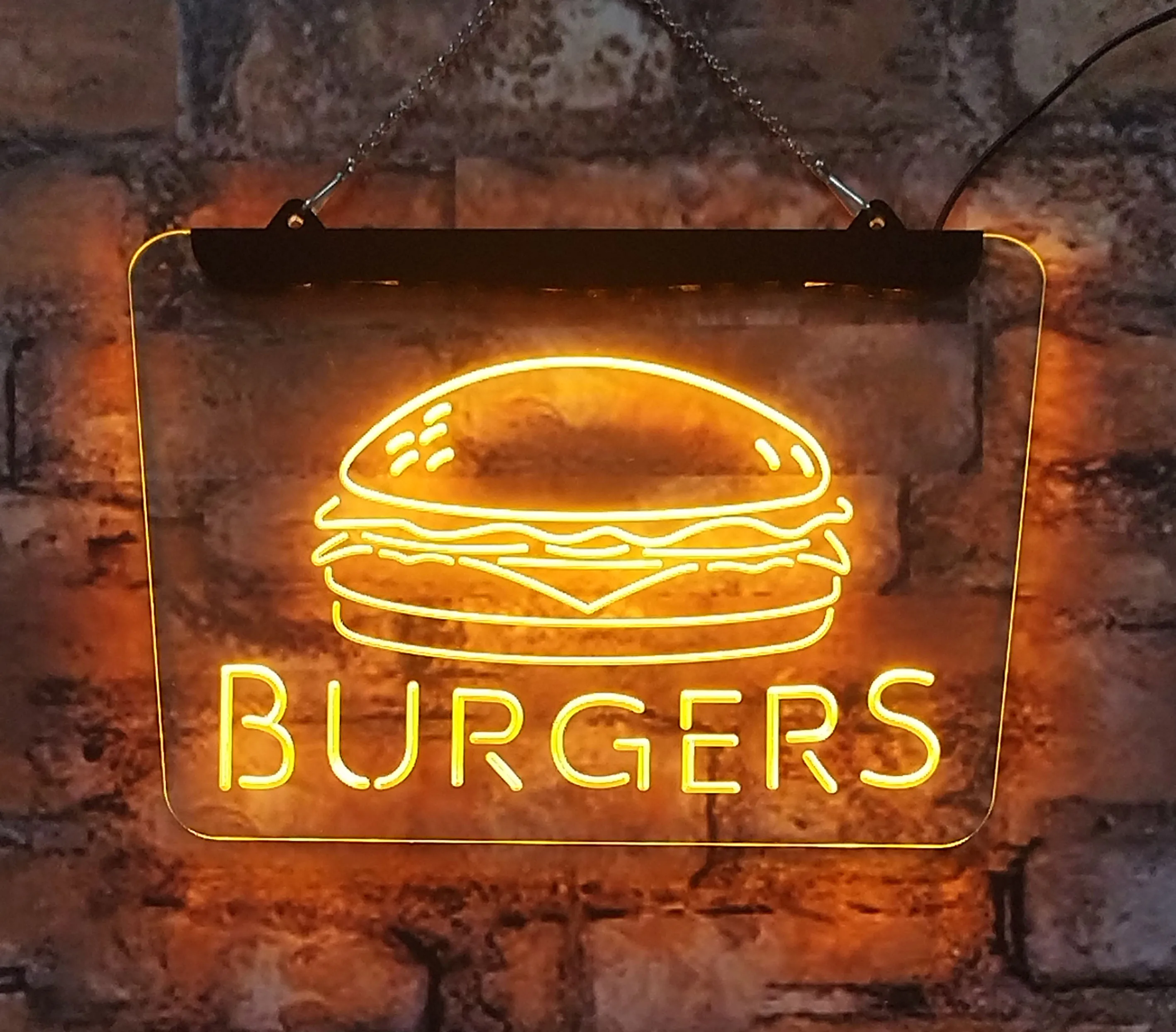 Hamburger restaurant, LED neon sign, acrylic board, home decoration, interior wall art, yellow 30*40, suitable for rooms, store