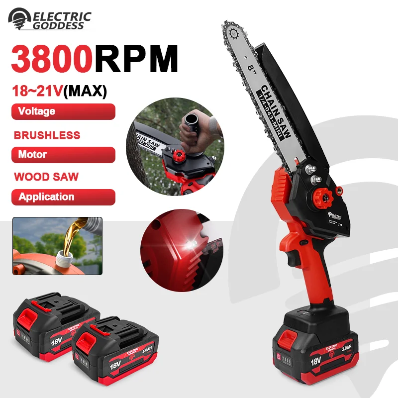 

EG 8 Inch Handheld Brushless Electric Chainsaw Battery Garden Pruner 3800RPM Garden Saw Branch Pruning Power Tool For Makita 18V