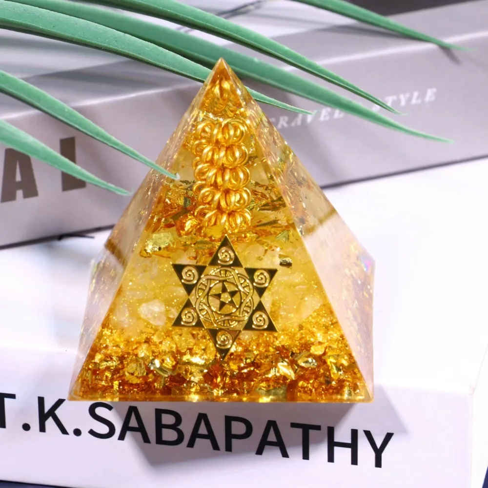 5/6/8/10cm Crystal Pyramid Resin Handmade Citrine Orgonite Pyramid Gifts Cube Design Prosperity Attraction Crystal