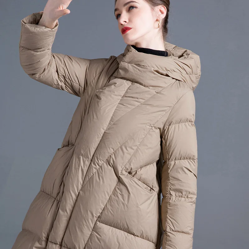 Women's Mid-Length Down Jacket Autumn Winter Puffer Jacket New Hooded Design Cold-Resistant Large Pockets Warm Coat High Quality