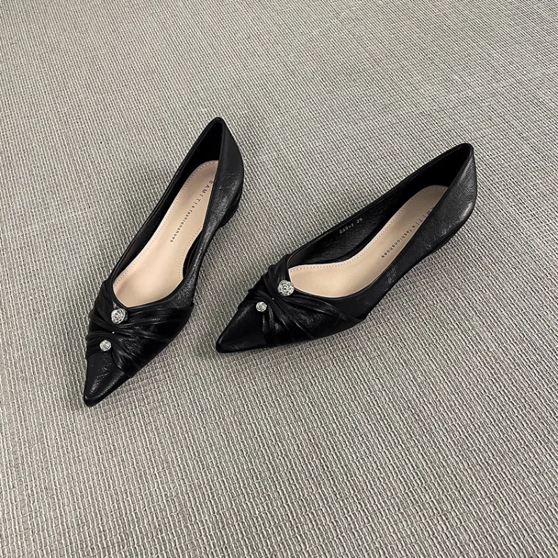 French Inside High and Low Top Shoes Women's New Pointed Toe Shallow Mouth Temperament Single Shoes view 3