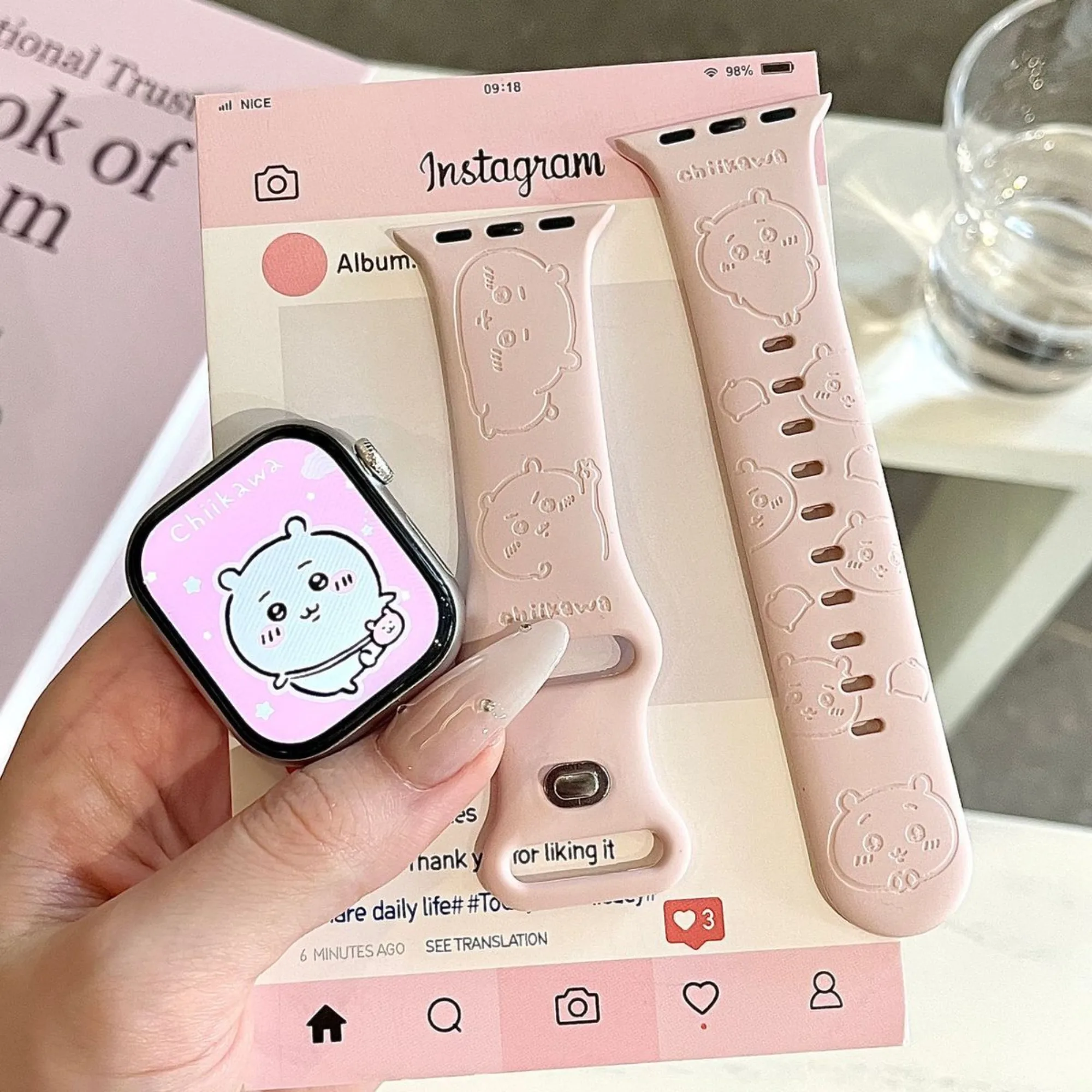 Cute Chiikawa Silicone Watch Band Compatible for Apple Watch Series 11 10 9 8 7 SE Cartoon Print Soft Replacement Strap Kawaii